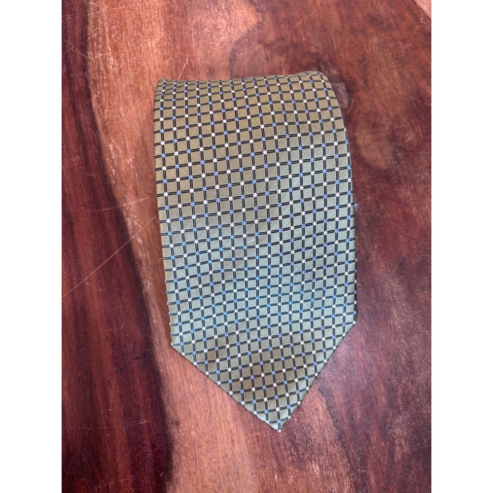 BALMAIN necktie mens sage green geometric square silk wide classic tie formal